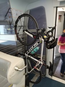 Bike rack on a Brightline train